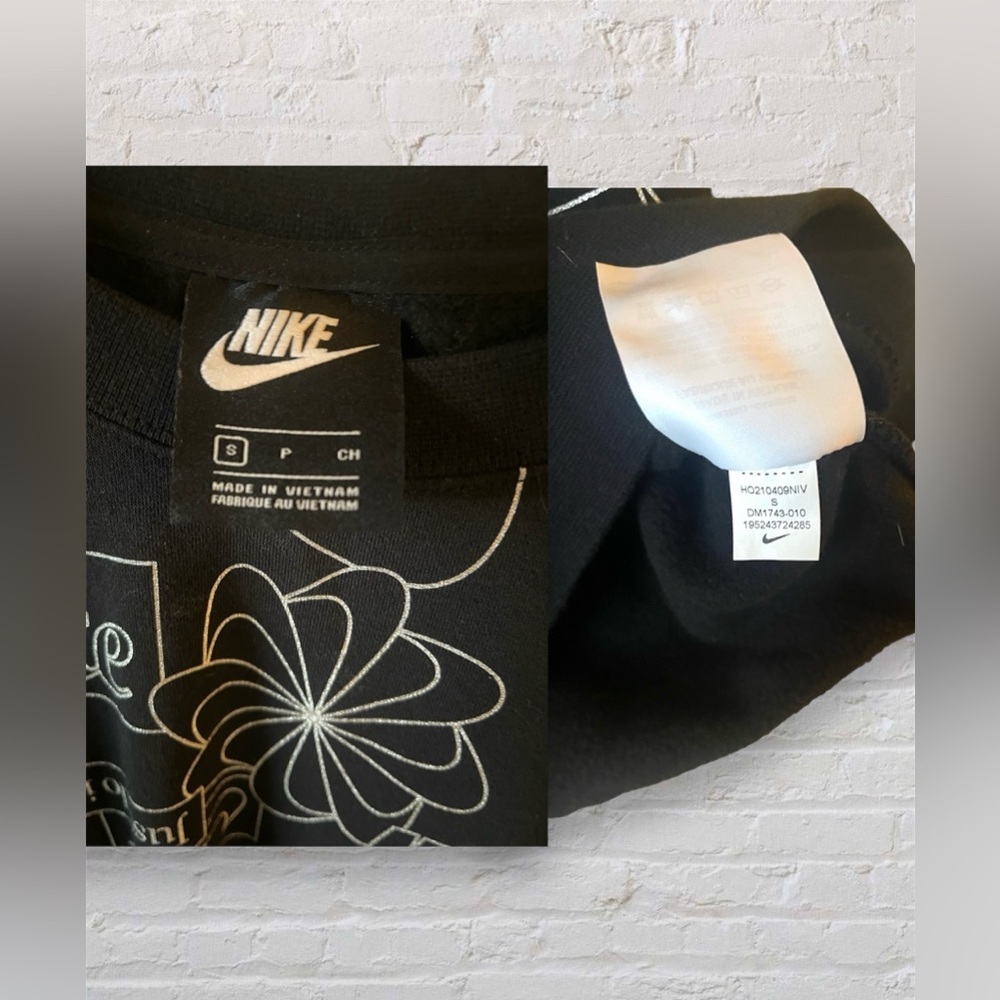 Nike Women's Icon Clash Black Silver Fleece Crop Crew Pullover Size Small - Picture 8 of 8